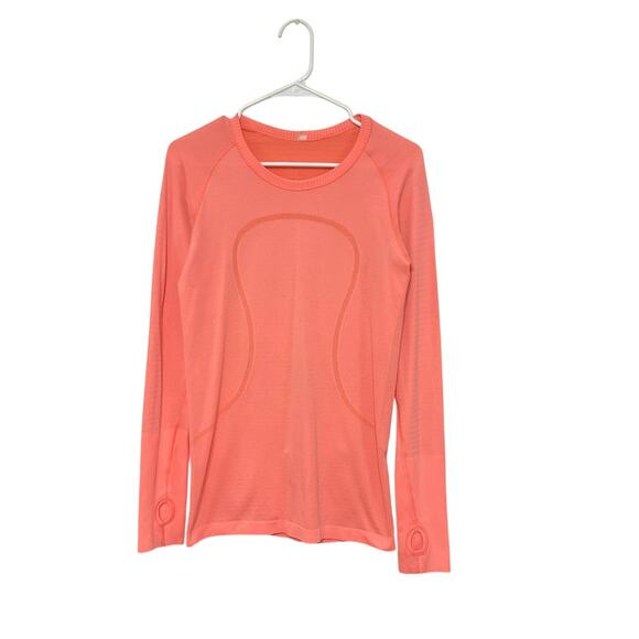 Lululemon Tops - Lululemon Swiftly Tech 2.0 Long Sleeve Sz 8 Medium Orange Running Top Hip Length